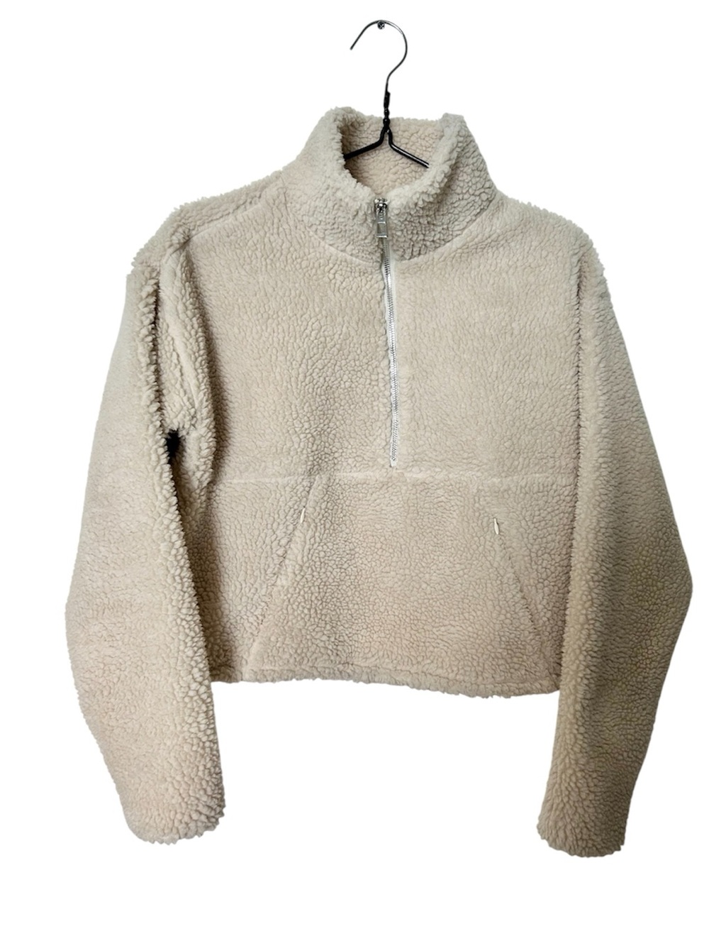 Good American Women’s Cream Sherpa Half-Zip Pullover Sweater Size 1